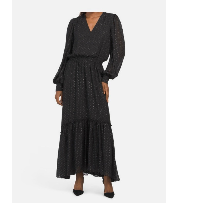 Ramy Brook Rora Clip Dot Metallic Black Maxi Dress